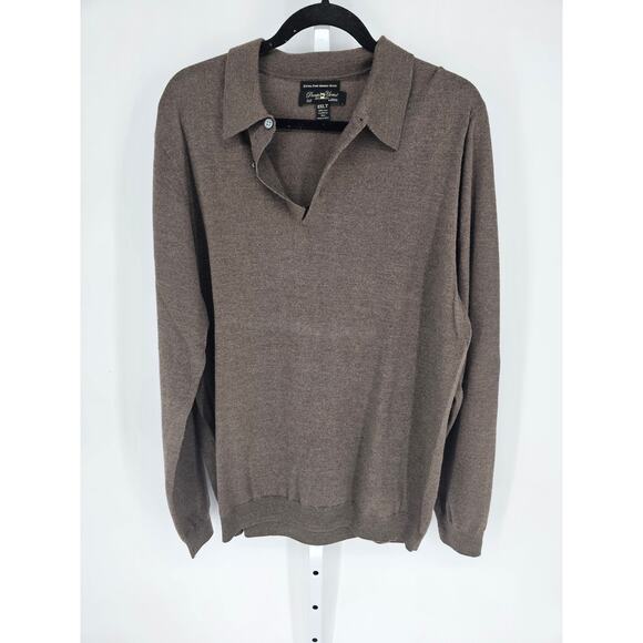 Pronto Uomo Mens Long Sleeve Polo Taupe Fine Merino Wool Sweater Size 2XLT - Picture 1 of 4
